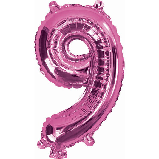 Pink Foil Balloon, 35cm, Number 9