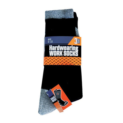 Work Socks Black, 3pk, Asstd