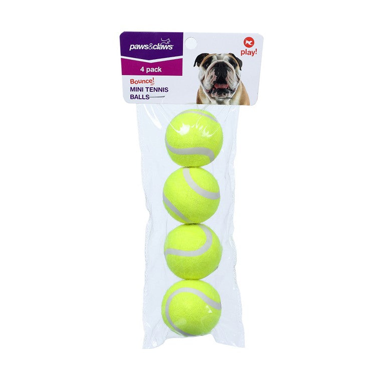 Mini 4cm Tennis Ball, 4pk, 3 Asstd Colours