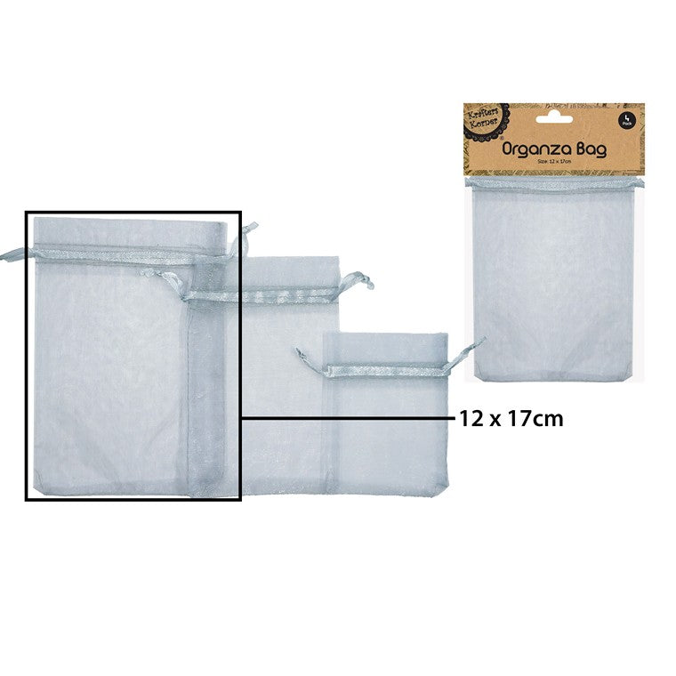 Organza Bag, Silver, 4pk