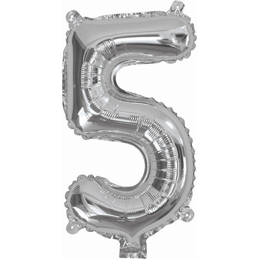 Silver Foil Balloon, 35cm, Number 5