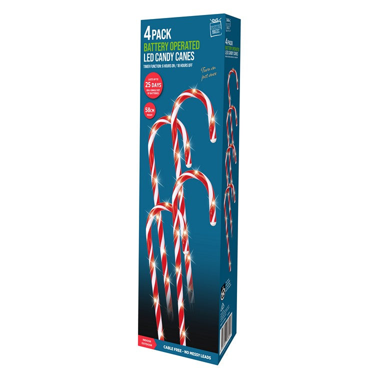 Timer LED Candy Canes, 4pk