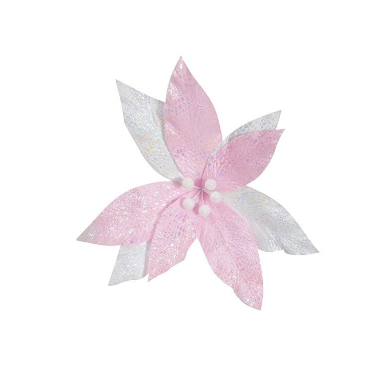 Iridescent Pink Poinsettia Clip, 33cm, Asstd