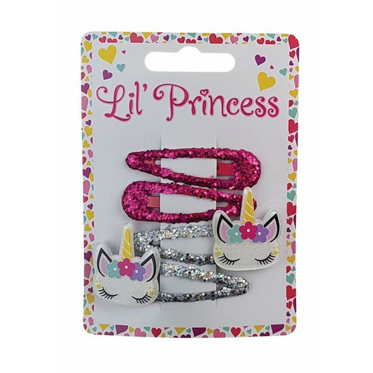 Little Princess Snap Clip, Unicorn, 4pk, 2 Asstd Colours