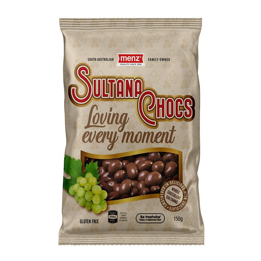 Menz Sultanas Choc, 150gm