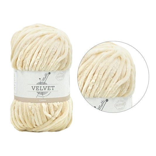 Velvet Solid Yarn, Cream, 100gm