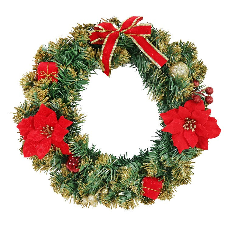 Poinsettia Glitter Wreath, 40cm, Asstd