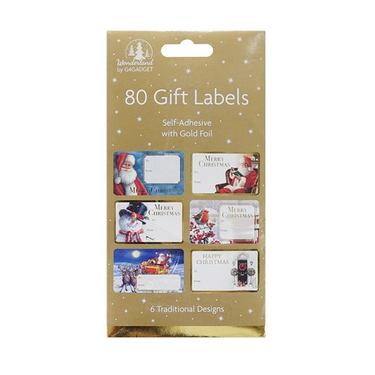 Xmas Foil Adhesive Gift Tags, 80pce, 2 Asstd Colours