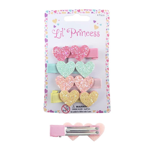Little Princess Hair Clip, Pastel Hearts, 4pk