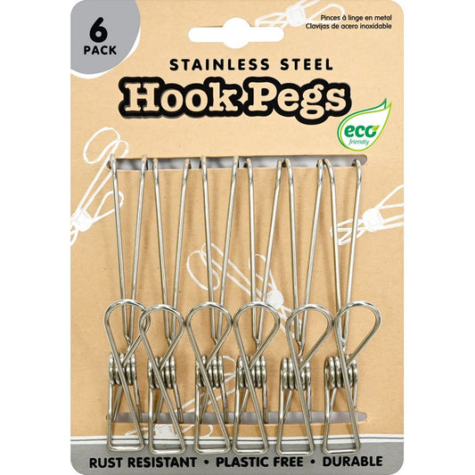 Stainless Steel Hook Pegs, 6pk