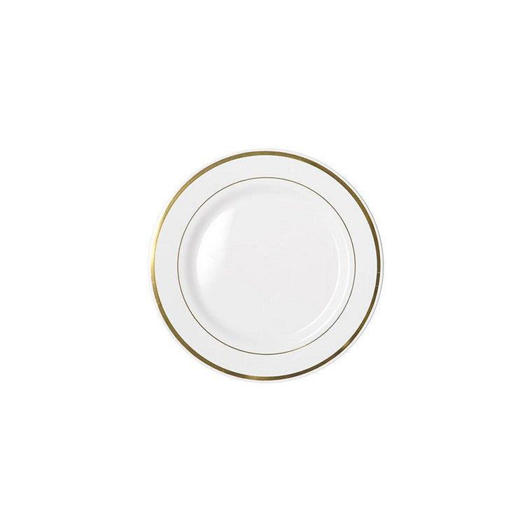 White Dinner Plate w/ Gold Lining, 19cm, 6pk