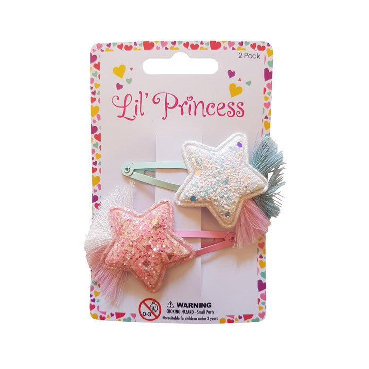 Little Princess Snap Clip, Tassel Star, 2pk