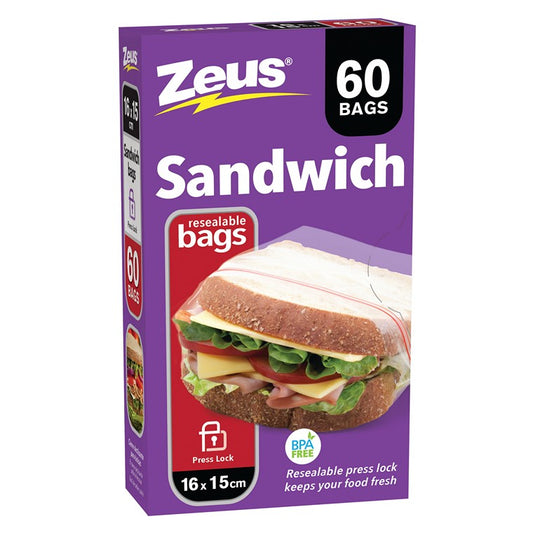 Zeus Sandwich Bags Press Lock, 60pk