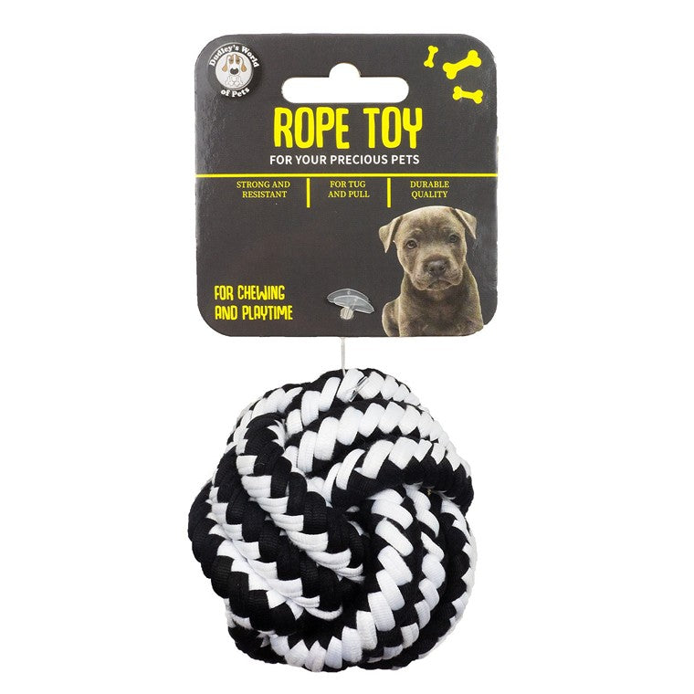 Rope Ball Black & White Dog Toy, Cotton, 7.5cm