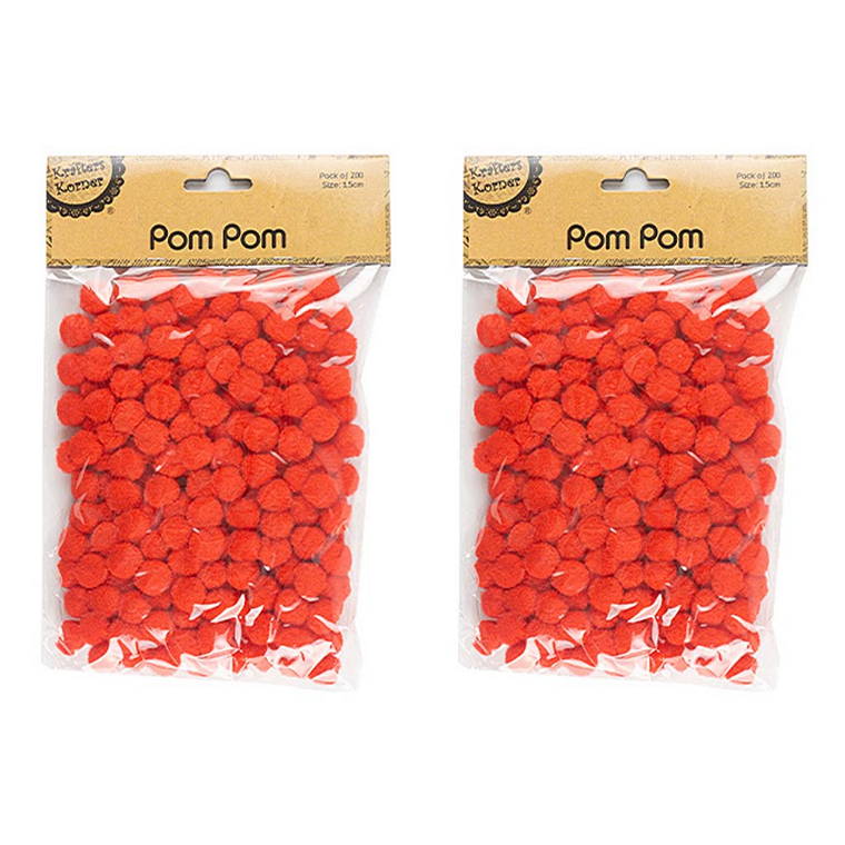 Pom Pom, Red, 200pk, 1.5cm