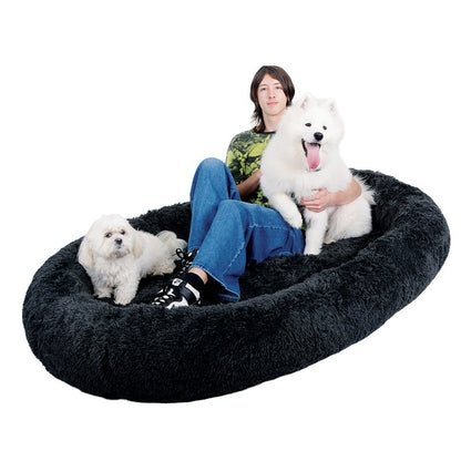 Cosy Human Size Fluffy Pet Bed, Black